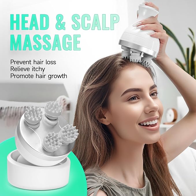Queenwill Electric Cordless Scalp Massager Head Scalp Stress Relax, Handheld Portable Head Scratcher Massage for Hair Growth, Claws Cat Massager with Kneading 84 Massage Nodes, Ideal Gift